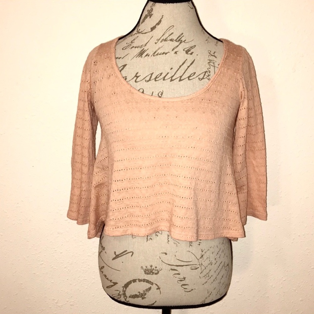 H.I.P. | Coral Peach Eyelet Loose Crop Top Shirt